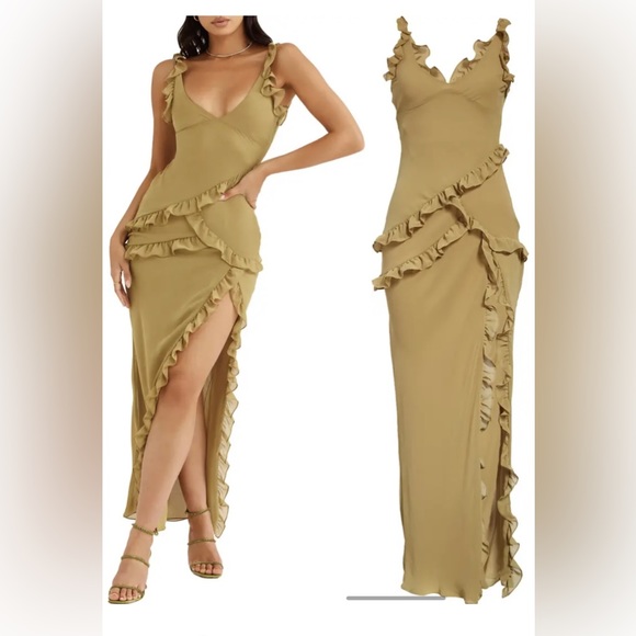 House of CB Dresses & Skirts - House of CB, Olive green, Pixie Ruffle Georgette Body Con Cocktail Dress